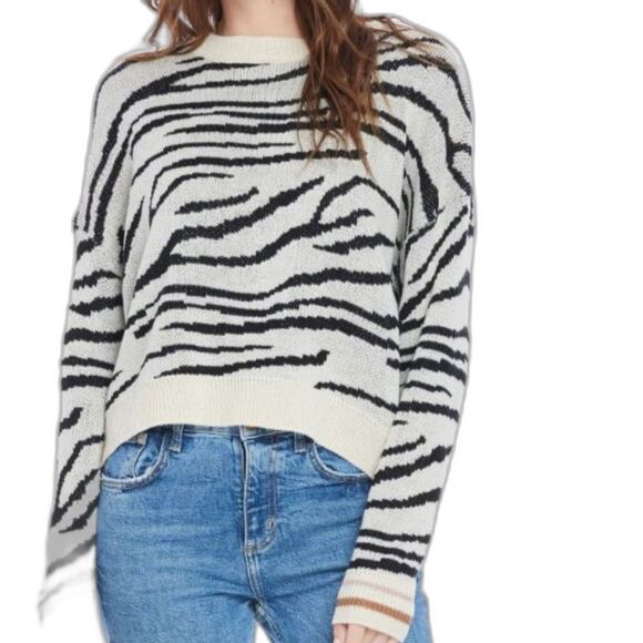 SALTWATER LUXE Crew Neck Pullover Animal Zebra Stripe Print Sweater Medium - Picture 1 of 9